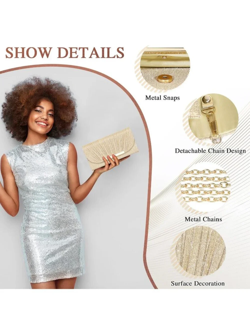 Women's Gold Glitter Clutch Purse Formal Evening Bag Wedding Party Handbag